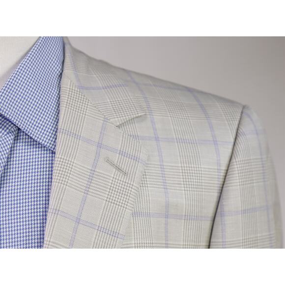 Beaux New York Bespoke Custom Gray Purple Windowpane Wool Linen Silk Blazer 42S - Picture 4 of 11